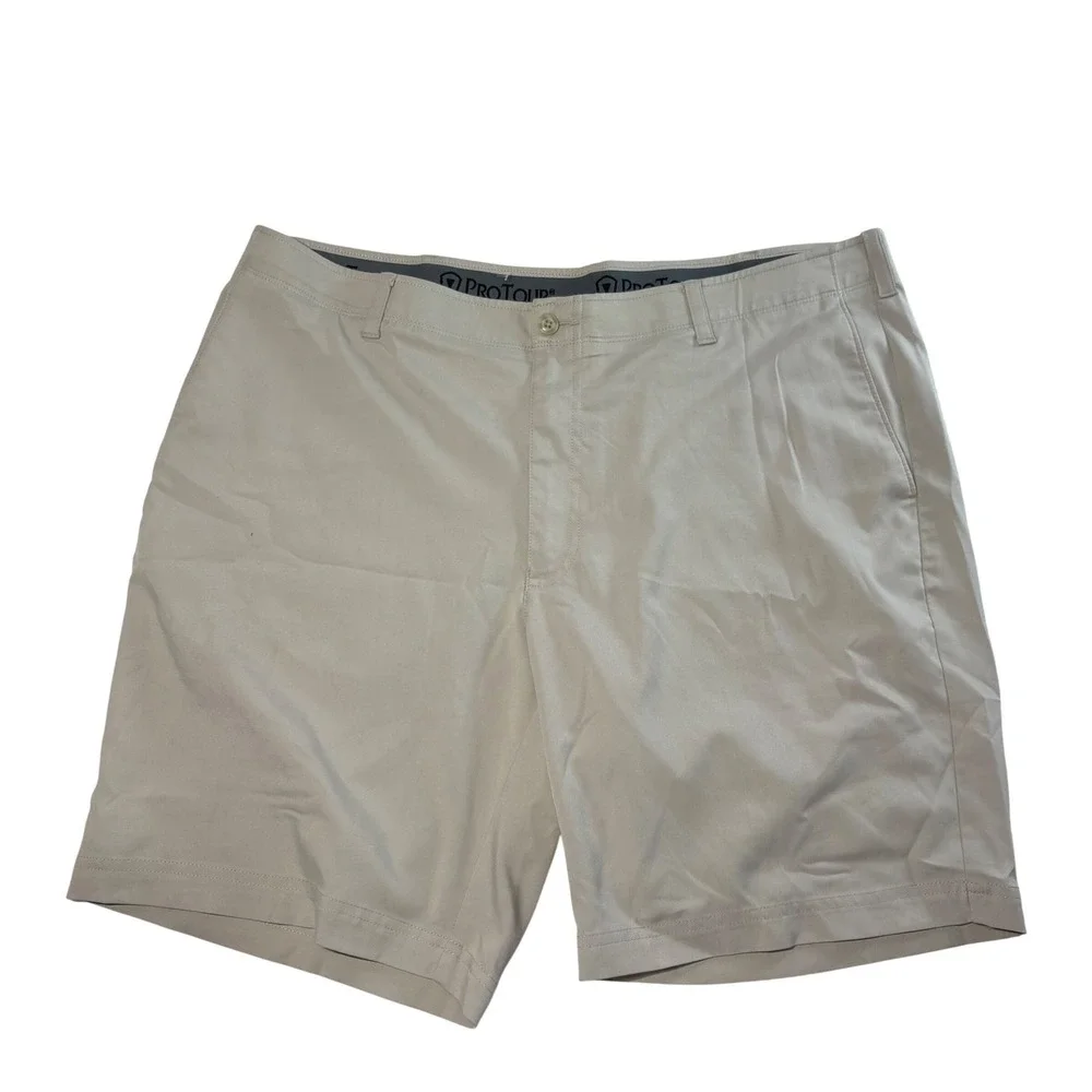 ProTour Mens Golf Shorts Khaki Tan Size 40 Stretch Performance Flat Front 4497